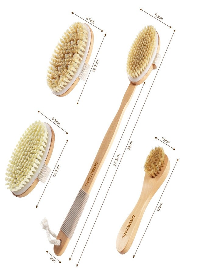 DEBETOOL Dry Brushing Set - Natural Boar Bristle Body & Face Brush, Wooden Long Handle Scrub Brush for Cellulite & Lymphatic Drainage Body Care, Detachable, 3 Brush Heads - Image 4